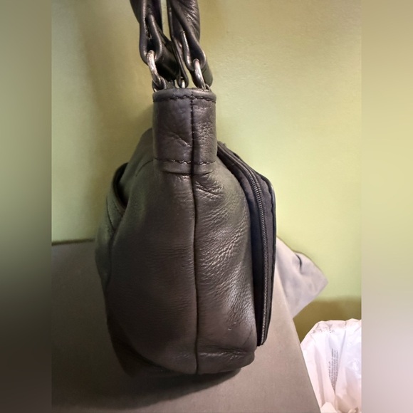 Vintage Fossil Black Leather Shoulder Bag 75082 Built in Wallet Multiple Pockets - Picture 5 of 9